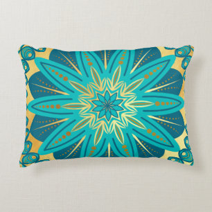 Blue Gold Flower Mandala Decorative Cushion