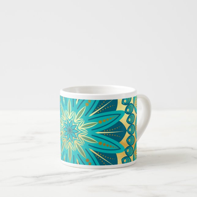 Blue Gold Flower Mandala Espresso Cup (Front Right)