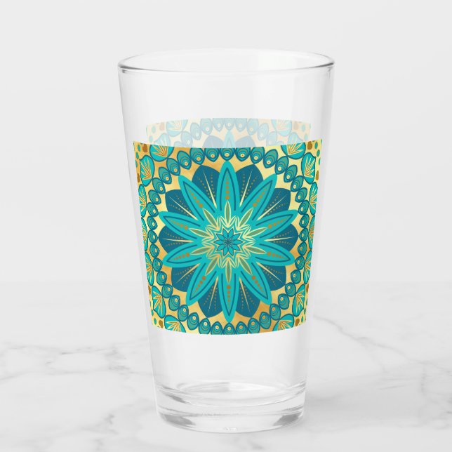 Blue Gold Flower Mandala Glass (Back)