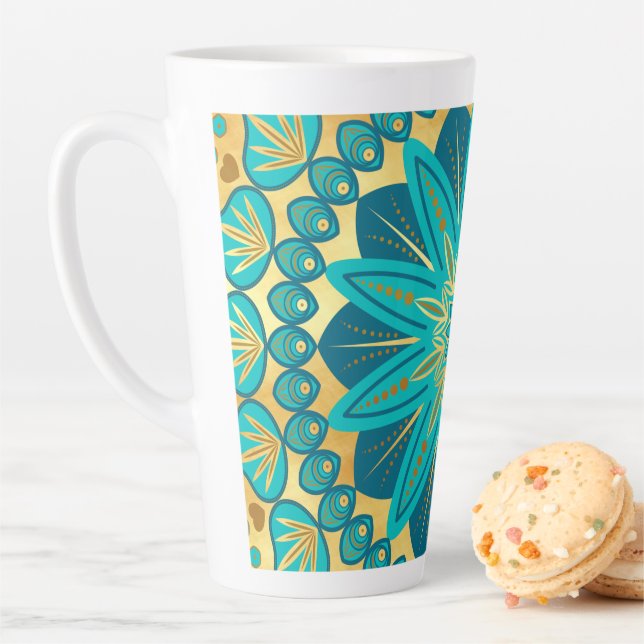 Blue Gold Flower Mandala Latte Mug (In Situ)