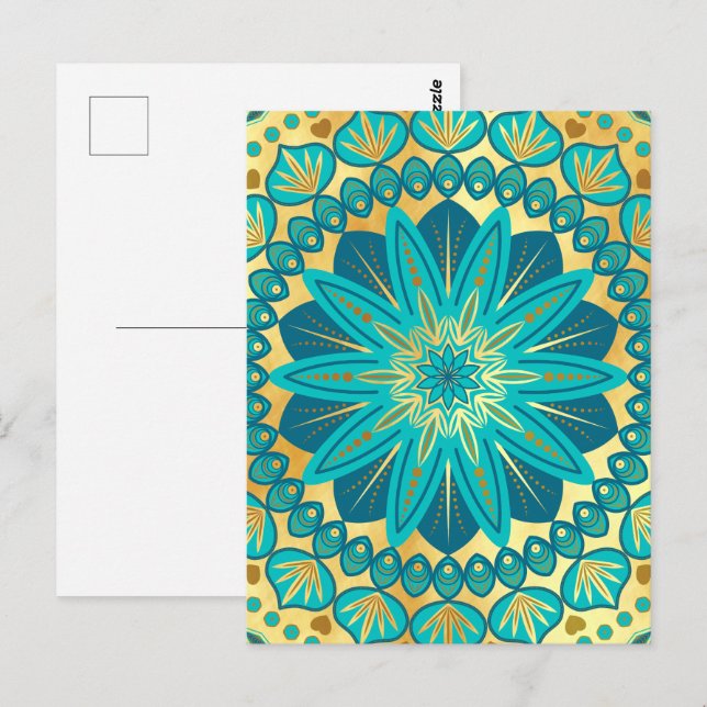 Blue Gold Flower Mandala Postcard (Front/Back)