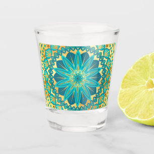 Blue Gold Flower Mandala Shot Glass