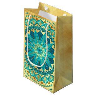Blue Gold Flower Mandala Small Gift Bag