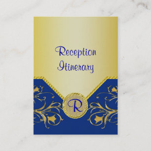 Blue & Gold Flowering Vines Monogram Wedding Enclosure Card