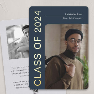 Blue gold foil, class 2024 graduation announcement