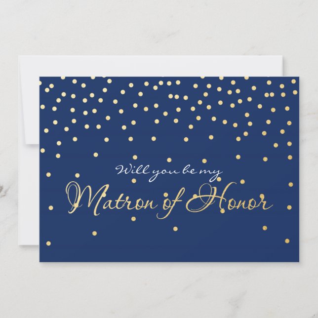 Blue Gold Foil Confetti MATRON OF HONOR Card (Front)