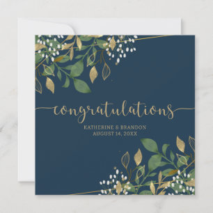 Blue & Gold Foil Glitter Wedding Congrats Photo Card