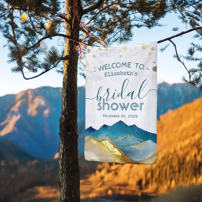 Blue Gold Foil Mountain Bridal Shower Welcome Sign (Creator Uploaded)