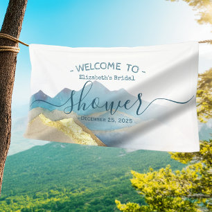 Blue Gold Foil Mountain Bridal Shower Welcome Sign