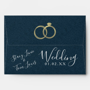 Blue Gold Foil Rings Wedding Envelope