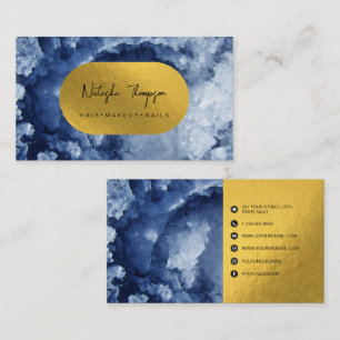 Blue Gold Foil Sea Crystals Makeup Hair Nails  Business Card