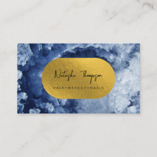 Blue Gold Foil Sea Crystals Makeup Hair Nails  Business Card