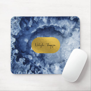 Blue Gold Foil Sea Crystals Signature   Mouse Pad