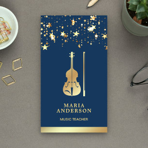 Blue Gold Foil Violin Music Teacher Violinist Business Card