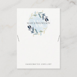 BLUE GOLD FOLIAGE MONOGRAM NECKLACE DISPLAY LOGO BUSINESS CARD