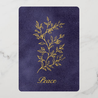 Blue Gold Foliage Peace Script Non Photo Chrismas