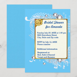 Blue & Gold Frame & Diamonds Image Bridal Shower Invitation