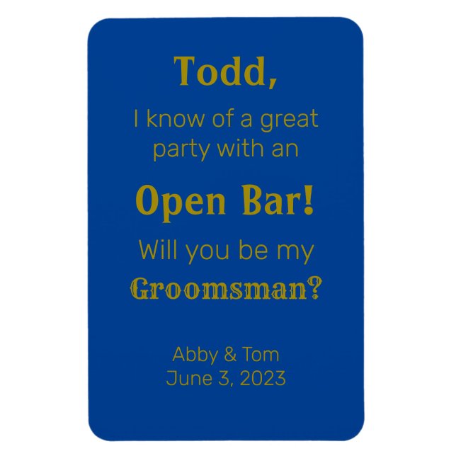 Blue Gold Funny Groomsman Proposal Card Magnet (Vertical)