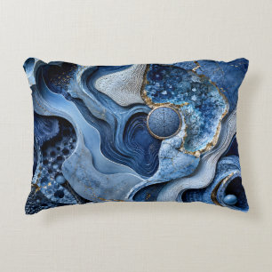 Blue Gold Geode Abstract Throw Pillow Luxury Art