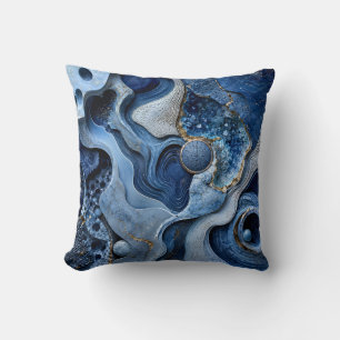Blue Gold Geode Abstract Throw Pillow Luxury Art