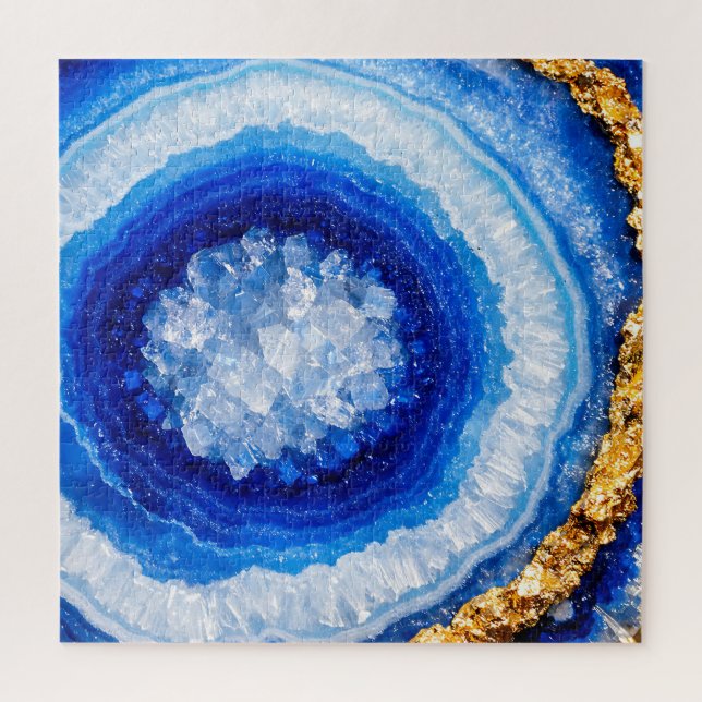 Blue Gold Geode Resin Pattern Jigsaw Puzzle (Vertical)