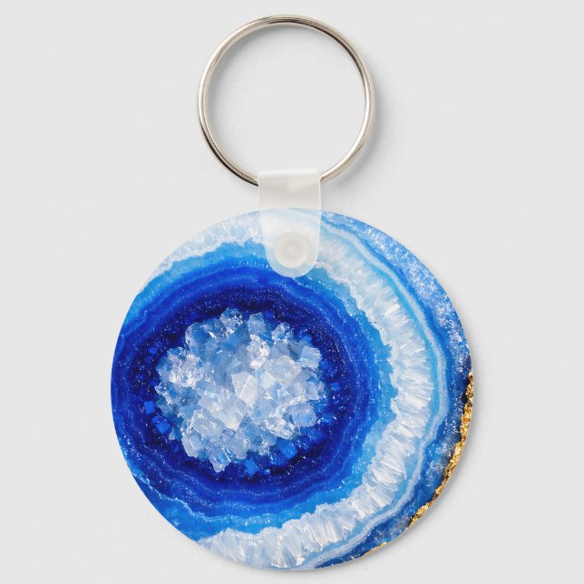 Blue Gold Geode Resin Pattern Key Ring (Front)