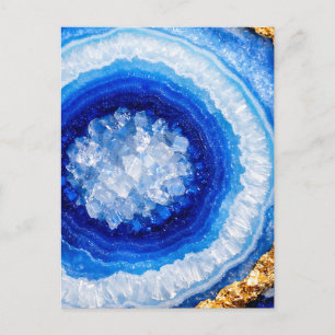 Blue Gold Geode Resin Pattern Postcard