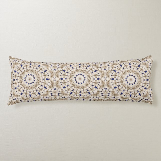 Blue Gold Geometric Floral Body Pillow (Front)