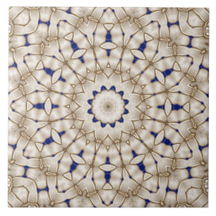 Blue Gold Geometric Floral Ceramic Tile