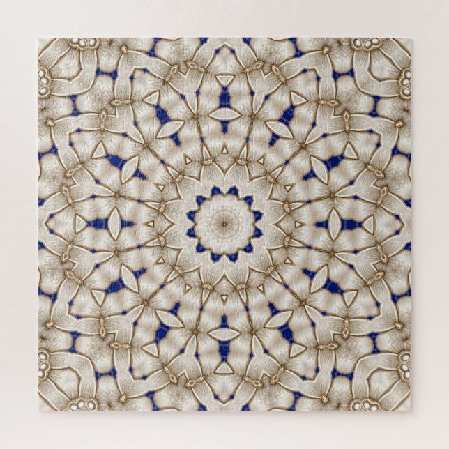 Blue Gold Geometric Floral Jigsaw Puzzle (Vertical)