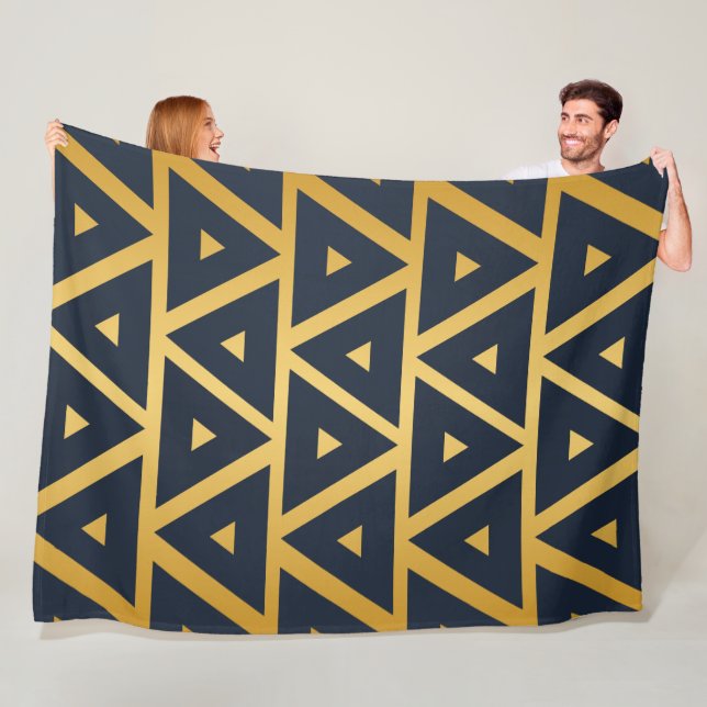 Blue Gold Geometric pattern design Fleece Blanket (In Situ)