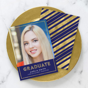 Blue Gold Geometric Photo Graduation Announcement