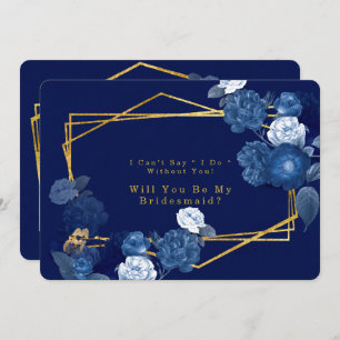 Blue & Gold Geometric Will You Be My Bridesmaid Invitation