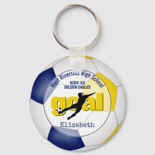 blue gold girls soccer goal team spirit sports key ring