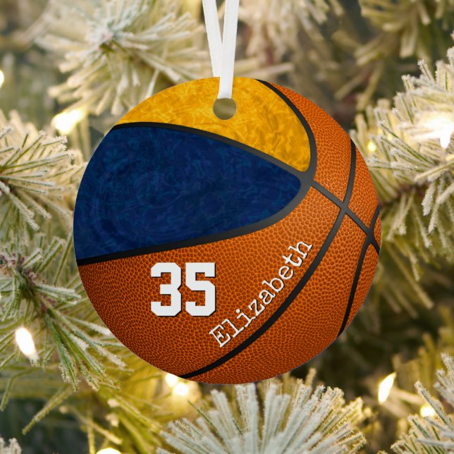 blue gold girly basketball team colours custom nam metal tree decoration (Insitu)