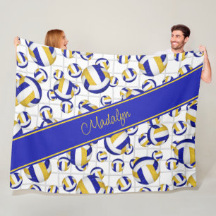 blue gold girly team colors volleyballs net accent fleece blanket