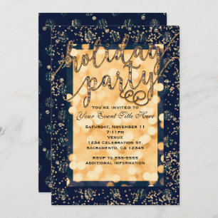 Blue & Gold Glam Dots Holiday Party Invitations