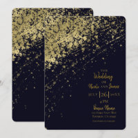 Blue & Gold Glamour Paint Splatter Modern Wedding