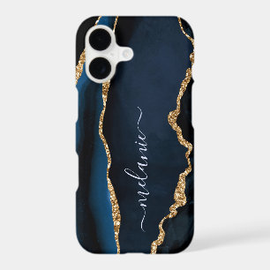 Blue Gold Gliter iPhone Case Personalised Name