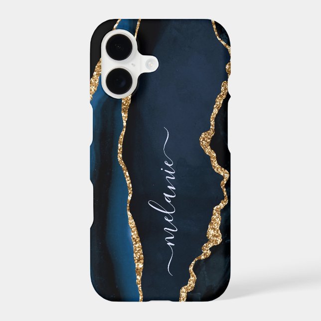 Blue Gold Gliter iPhone Case Personalised Name (Back)