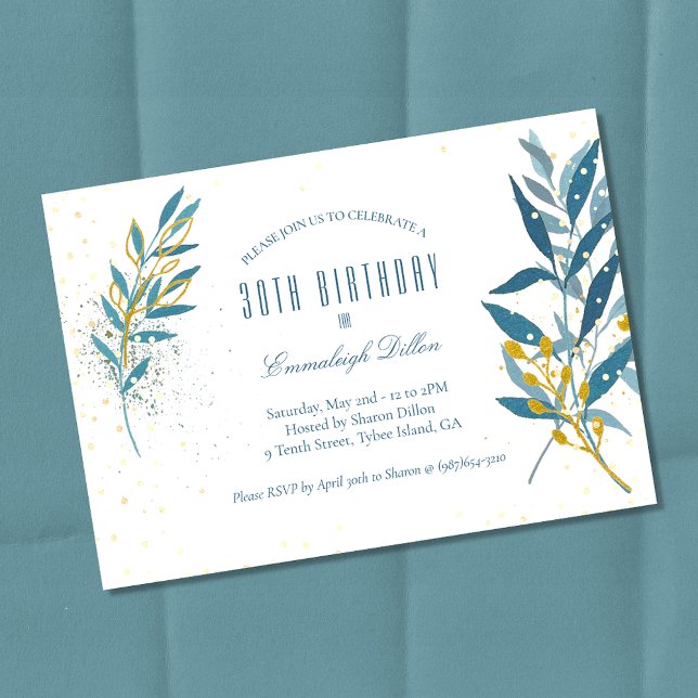 Blue Gold Glitter 30th Birthday Party Invitation (Creator Uploaded)