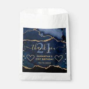 Blue & Gold Glitter Agate Marble 21st Birthday  Favour Bags