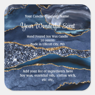 Blue Gold Glitter Agate Marble Candle Labels