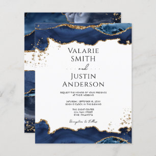 Blue Gold Glitter Agate Wedding Invitation