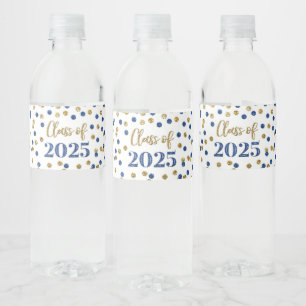 Blue Gold Glitter Class of 2025 Graduation Water Bottle Label
