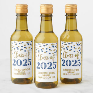 Blue Gold Glitter Class of 2025 Graduation Wine Label