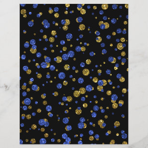 Blue Gold Glitter Confetti Black Scrapbook Paper