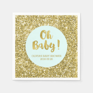 Blue Gold Glitter Confetti Oh Baby Baby Shower Napkin