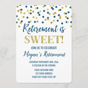 Blue Gold Glitter Confetti Retirement Party Invitation