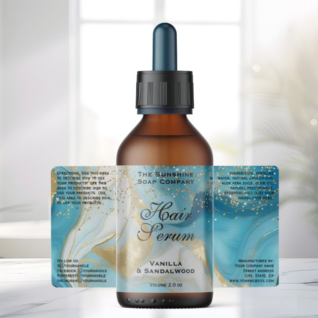 Blue Gold Glitter Cosmetics Dropper Bottle Label (Creator Uploaded)